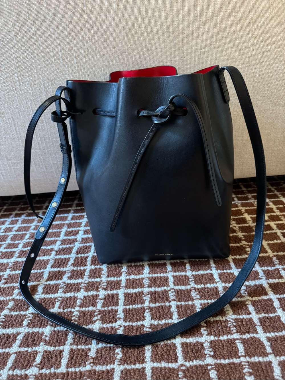 Mansur Gavriel Large Classic Bucket Bag Black/Flamma NEW + Dust Bag